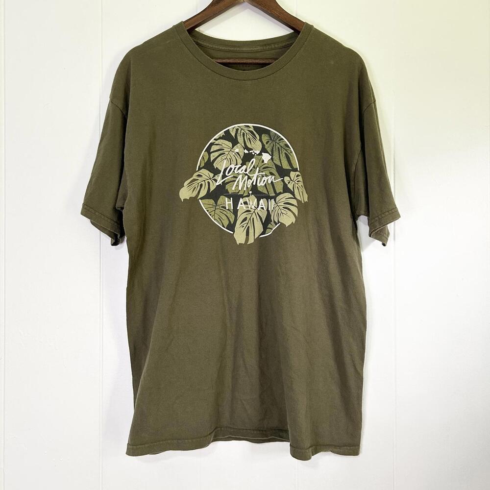 Local Motion Hawaii Green Monstera Floral Graphic T-Shirt Men's Large